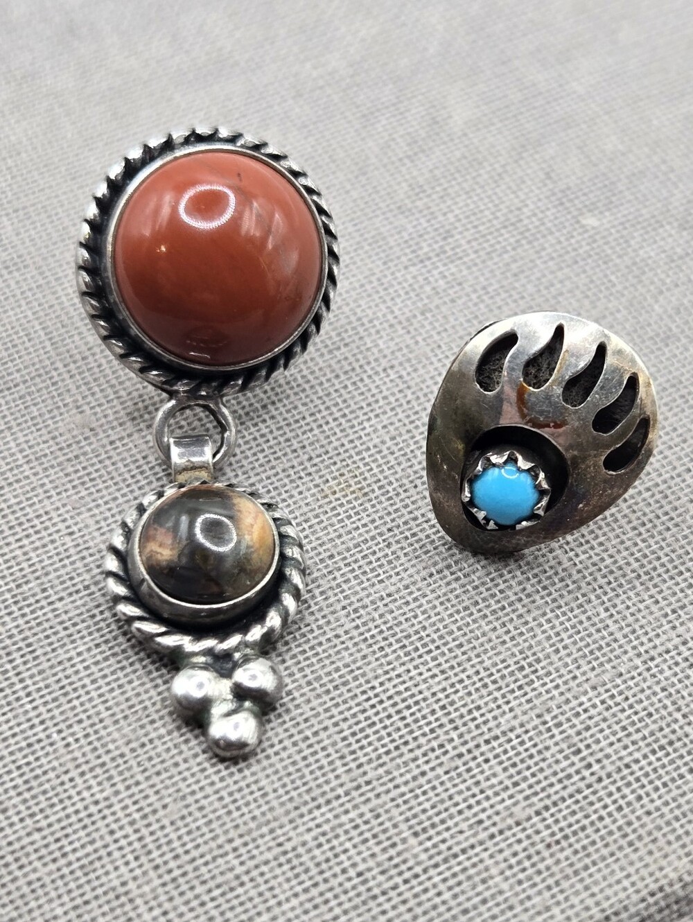 QT C Sterling Silver Jasper & Agate SINGLE EARRING Lot Southwestern